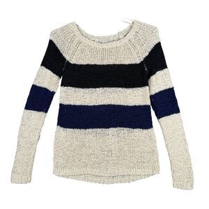 Hinge Sweater Womens Small Cream Navy Open Beachy‎ Casual Preppy Minimal Neutral